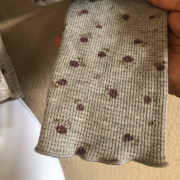 Kirious Los Angeles Floral Babydoll  Waffle Knit Long Sleeves Crop Top Size S - Picture 9 of 11